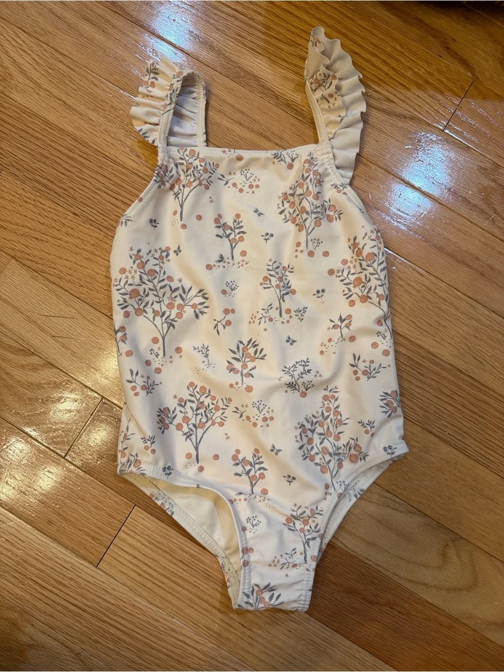 Rylee + Cru Girls Floral Ruffle Strap One-Piece Swimsuit - Cream